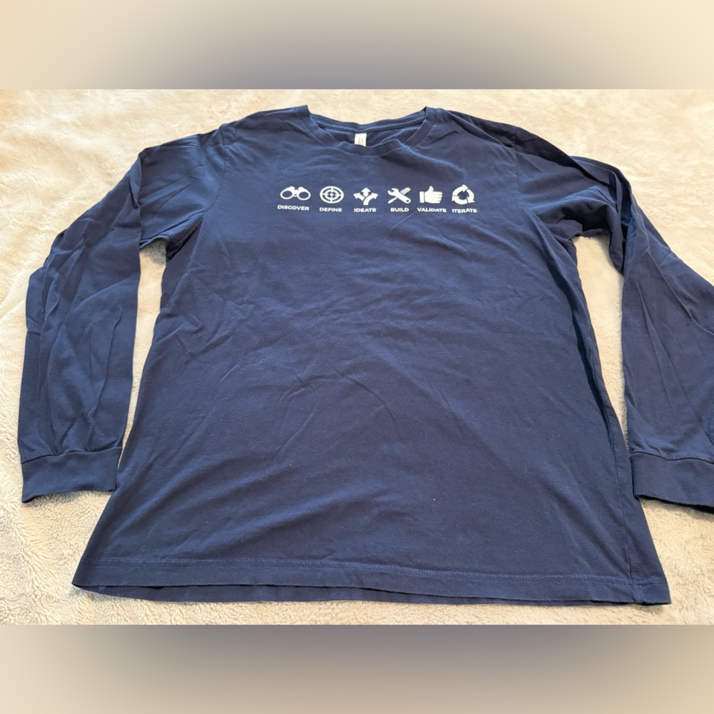 Navy Blue Long Sleeve Shirt with Icons. Size Large.
